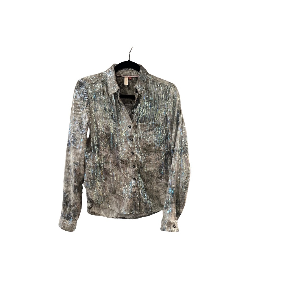Anthropologie/ Pilcro Sequin Button Down Shirt - Gray, Size Small